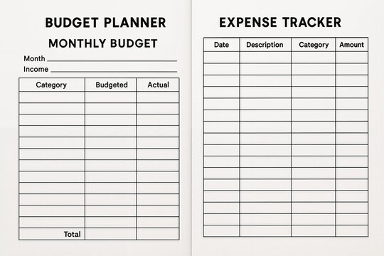 Budget planner and expense tracker layout for monthly finances  