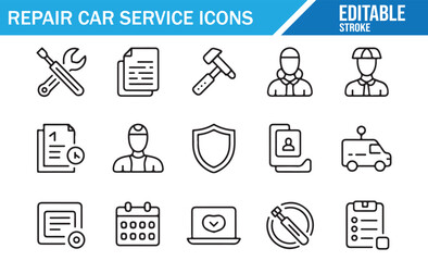 Vehicle maintenance icon pack with editable stroke tool and mechanic designs