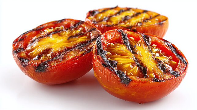 grilled roasted sliced tomato isolated on white - Powered by Adobe