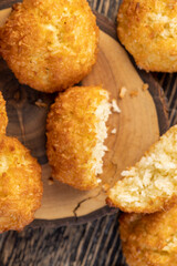 cookies with coconut are on the table, a group of sweet and delicious freshly made cookies for a tea party