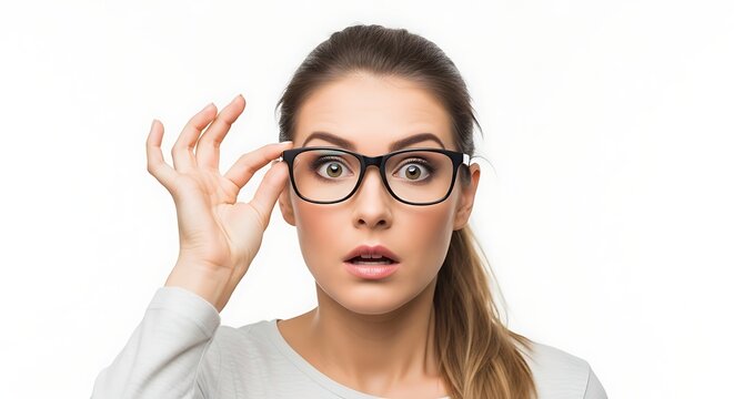 Astonished Girl Holding Eyeglasses