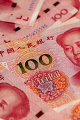 Chinese money with a face value of 100 yuan, a beautiful background of money used in China, obverse with portrait