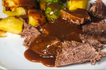 roasted beef dinner with gravy
