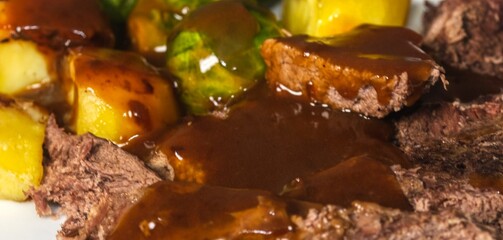 roast beef dinner with gravy