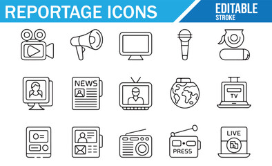 Fototapeta premium Broadcast and journalism icon collection with modern outline designs