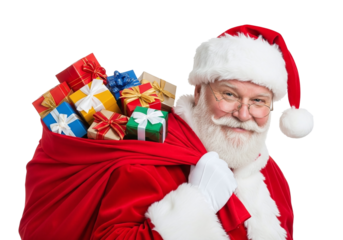 Jolly Santa Claus with a Red Sack of Colorful Presents