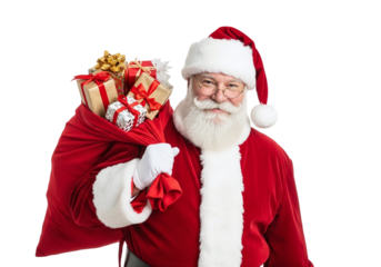 Jolly Santa Claus with a Red Sack of Colorful Presents