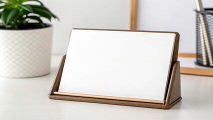 Notecard in holder mockup stationery mockup desk mockup message mockup paper mockup place mockup event mockup name mockup minimal mockup background image