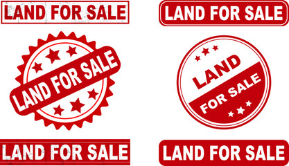 Property Development Seals Bold Land For Sale Stamps and Banners with Distressed Textures for Real Estate Marketing and Investment Listings