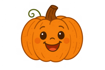 Happy cartoon pumpkin character smiling, featuring a cute face design for halloween and autumn celebrations with transparent background