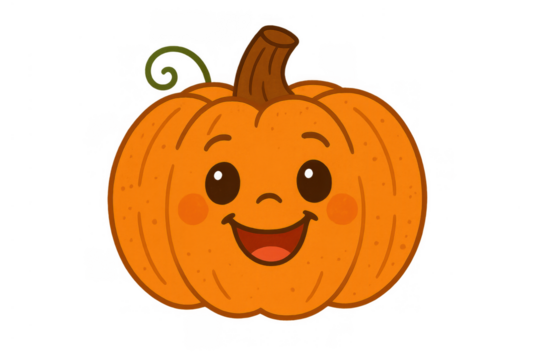 Happy cartoon pumpkin character smiling, featuring a cute face design for halloween and autumn celebrations with transparent background