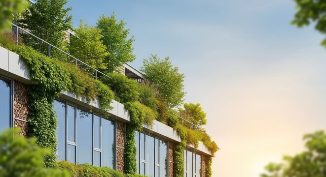 Contemporary architecture with integrated green space, green roof design