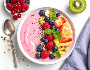 Delicious and vibrant fruit smoothie bowl with fresh toppings for healthy eating