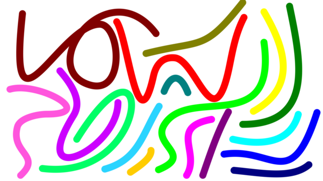 A vibrant and chaotic abstract digital drawing with a multitude of colorful, flowing, and overlapping lines on a white background. - Powered by Adobe