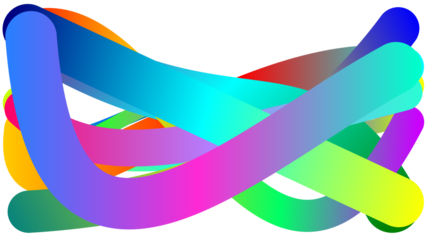 Abstract intertwined colorful gradient tubes on a white background.