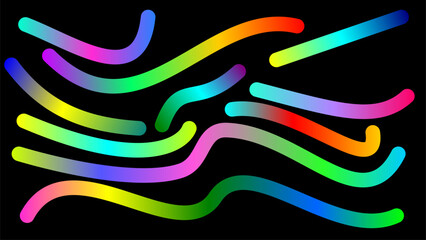 Abstract flowing lines with a vibrant rainbow gradient on a black background.