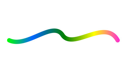 A vibrant, multicolored wavy line with a smooth rainbow gradient on a white background.