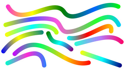 Vibrant multicolored gradient lines flowing in wavy patterns on a white background.