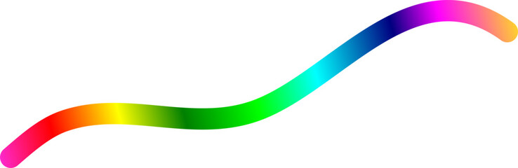 A vibrant, flowing wavy line with a smooth rainbow color gradient on a white background.