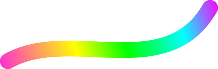 A vibrant, flowing brush stroke with a smooth rainbow gradient on a clean white background.