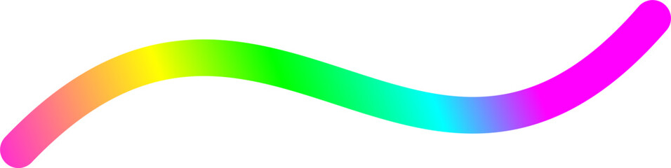 A vibrant rainbow-colored wavy line with a smooth gradient effect on a clean white background.