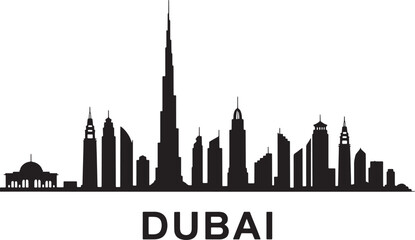 Obraz premium Black silhouette skyline of dubai city isolated on white background