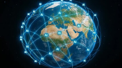 A digital representation of a connected globe showcasing AI networks, symbolizing global digital connectivity and innovative technology. - Powered by Adobe