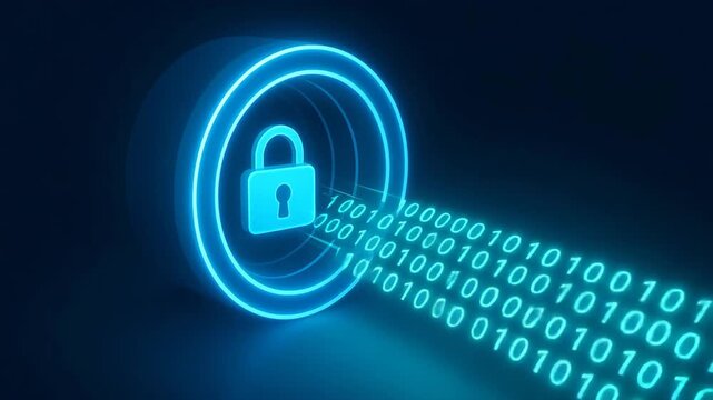 Futuristic digital lock symbolizing cybersecurity and data protection in the modern digital world with glowing binary code. - Powered by Adobe
