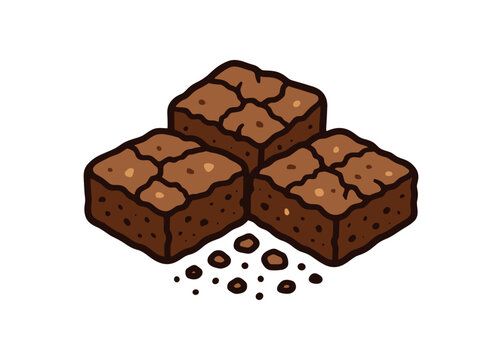 flat vector bold outline brownie crackle white background sticker style compact cluster nut flecks crumb trail
