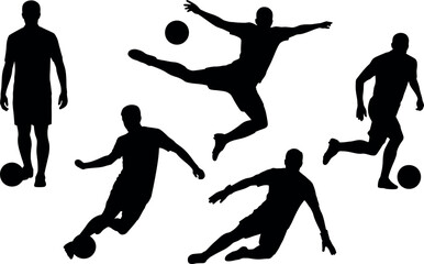 Dynamic Soccer Players Silhouettes in Action Poses on White Background