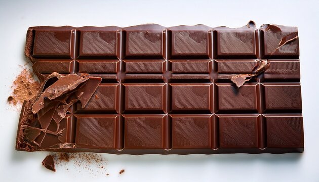 A Partially Eaten Dark Chocolate Bar With Distinct Segments And Visible Interior