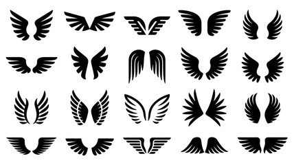 A collection of stylized black wing icons representing various designs.