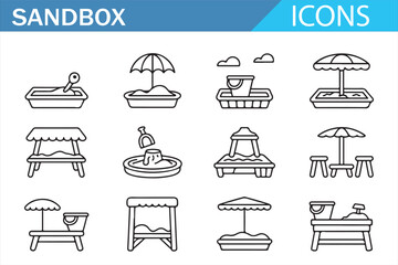 Outdoor sand play icon collection featuring toys and pits © MDSUMON
