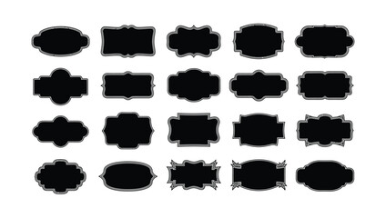 Collection of black grunge textured shapes and frames for design