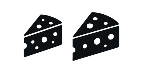 Flat vector illustration two cheese wedges black and white solid black icon style filmfree and packagefree 2x1 grid equal spacing isolated on white