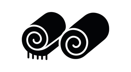 Flat vector illustration two rolled towels black and white solid black icon style seasonal essentials theme summer vibe 2x1 grid equal spacing isolated on white