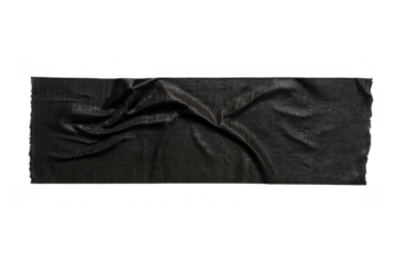 Black adhesive tape strip showing wrinkled texture and ripped edges, with a transparent background