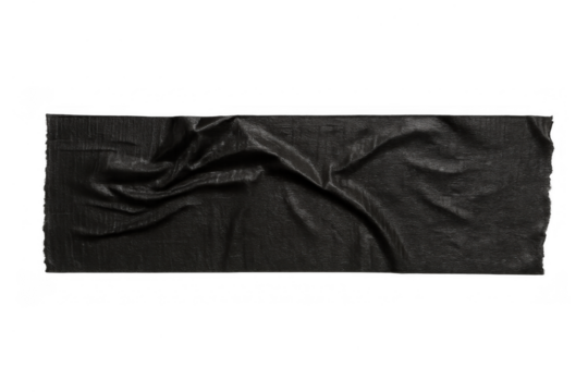 Black adhesive tape strip showing wrinkled texture and ripped edges, with a transparent background