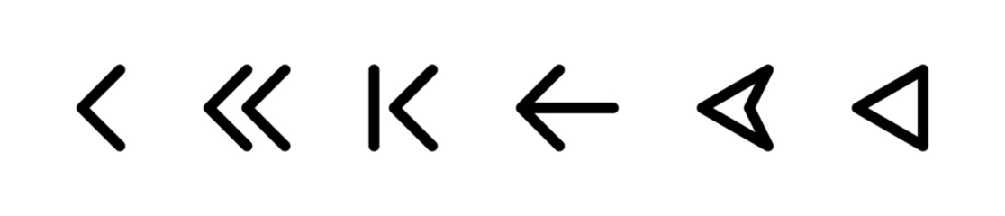 Left-pointing arrow icons set, thin line navigation symbols, Vector illustration.