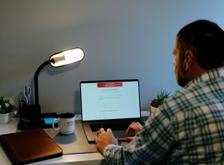 Middle-Aged Man Taking Employee Assistance Plan Web Application Assessment - Emplorer Covered Health Insurance EAP Quiz Concept