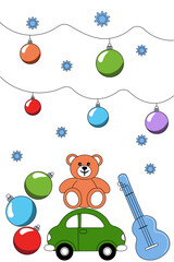 Neujahr Girlande mit Schneeflocken Gitarre Bär Kugeln Weihnachtsbaumkugel