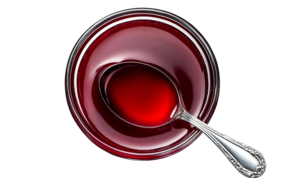 Homemade cranberry relish displayed in a clear glass dish highlighting rich red color and texture isolated on transparent background PNG