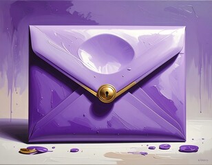 Elegant conceptual art featuring a luxurious purple envelope with gold accents