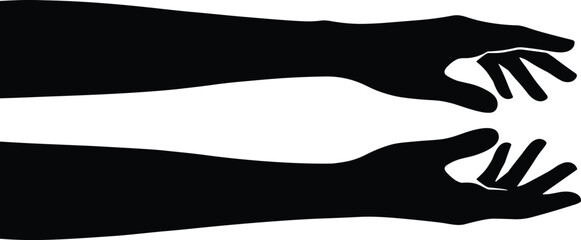 Fototapeta premium Arm and hand silhouette, gesture icons, black vector design, expressive poses, body language, flat style, flat vector illustration