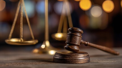 Gavel and scales of justice in court