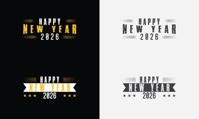 Happy New Year 2026 vector logo set. Trendy typography for posters and apparel.