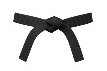 Black belt tied in knot, symbolizing master rank in martial arts like karate, judo, and taekwondo, on transparent background