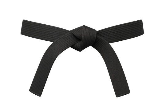 Black belt tied in knot, symbolizing master rank in martial arts like karate, judo, and taekwondo, on transparent background