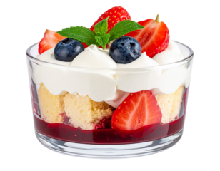  Strawberry Blueberry Trifle in Clear Glass Bowl, Garnished with Mint, Studio Lighting