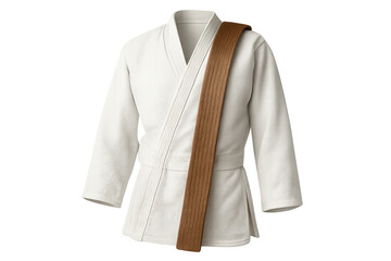 Judo gi with brown belt displaying martial arts uniform and ranking system on a transparent background